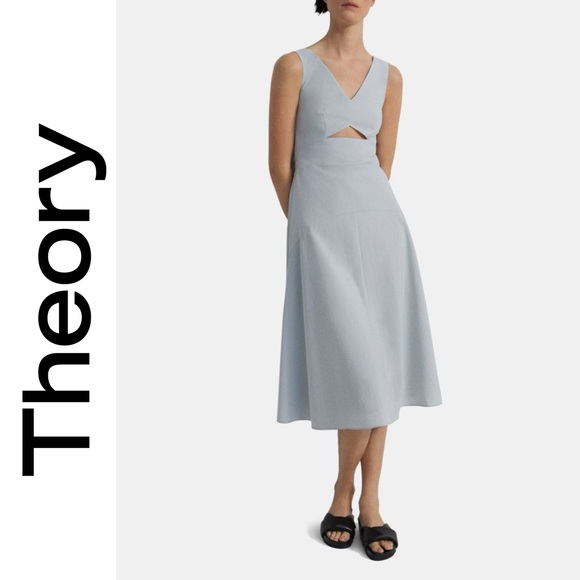 Theory Cutout Midi Dress in Crisp Poly $395!! NWT - Picture 1 of 5